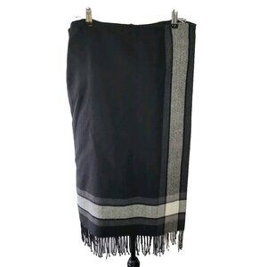 Vintage David N‎ Wrap Wool Midi Mid Calf Womens Skirt Fringe Hem Black